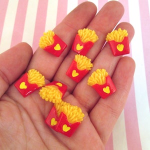 6 Resin French Fry Cabochons, Kitsch Novelty Resin French Fries, Kawaii Kid&#39;s Crafts, Dollhouse Fake Fast Food Charms, Flatback cabs #022