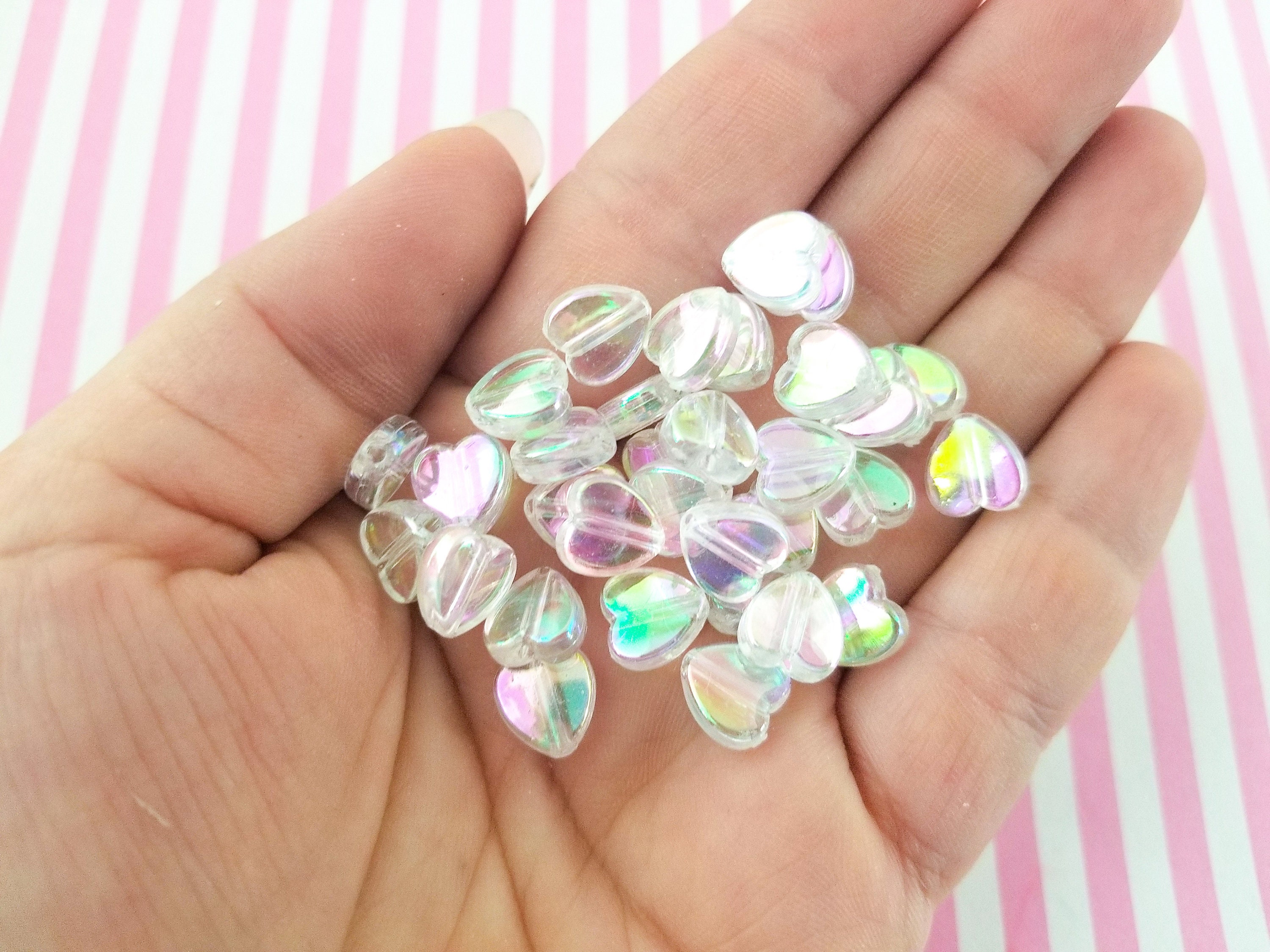100 Clear Iridescent Ab Heart Beads 8mm Kawaii Beads J174 Etsy