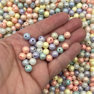75 Pearly 8mm Pastel Multicolor Acrylic Plastic Bubble Gum Beads, Chunky Round Resin Gumball Beads, Diy Kids Pearl Beading Supplies, J66