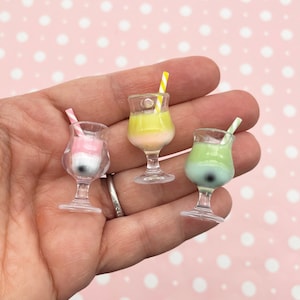 3 Miniature Resin Boba Drink Cup Cocktail Charm Cabochons, Assorted Color Pastel Acrylic Plastic Boba Tea Cups, G58