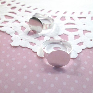 5 Silver Plated  12mm Round Glue on Pad Adjustable Ring Blanks, Diy Jewelry Finding Bases, A62