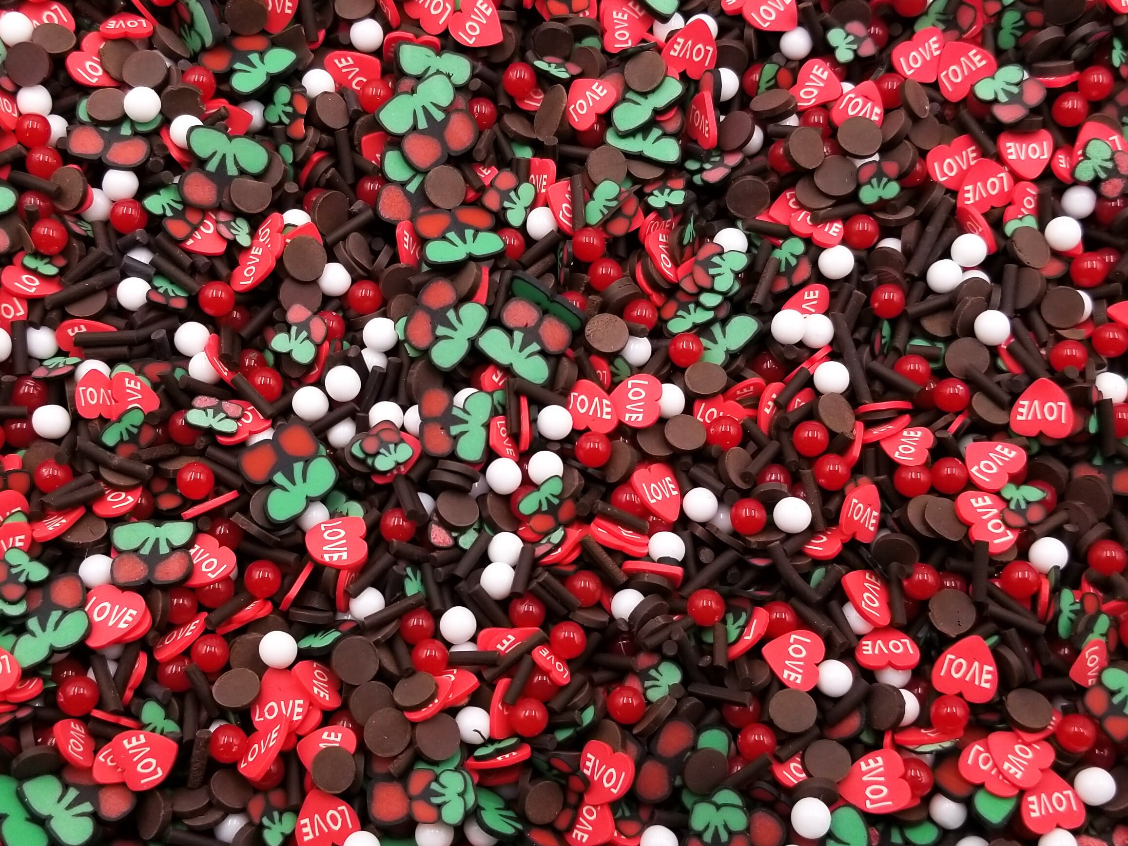 Chocolate Covered Cherries, Fake Bake Polymer Clay Resin Pearl Valentines Sprinkle Mix, Fimo Table Scatter Confetti, Tumbler Shaker V10