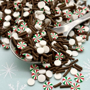 PEPPERMINT HOT CHOCOLATE Christmas Candy Polymer Clay Fake Bake Sprinkles, Xmas Fimo Table Scatter Confetti, X-mas Craft Supply V120