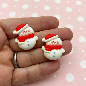 5 Flatbacked 25mm Resin Snowman Cabochons, Cute Holiday Christmas Flat Backed Acrylic Plastic Xmas Cabs, X-mas Scrapbooking Supplies 439b