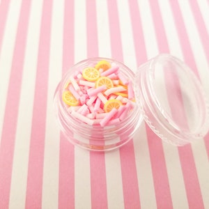 RASPBERRY LEMONADE, Pastel Pink and Pink Polymer Clay Fake Sprinkles with Lemon Slices, Decoden Funfetti Jimmies, E45 image 2
