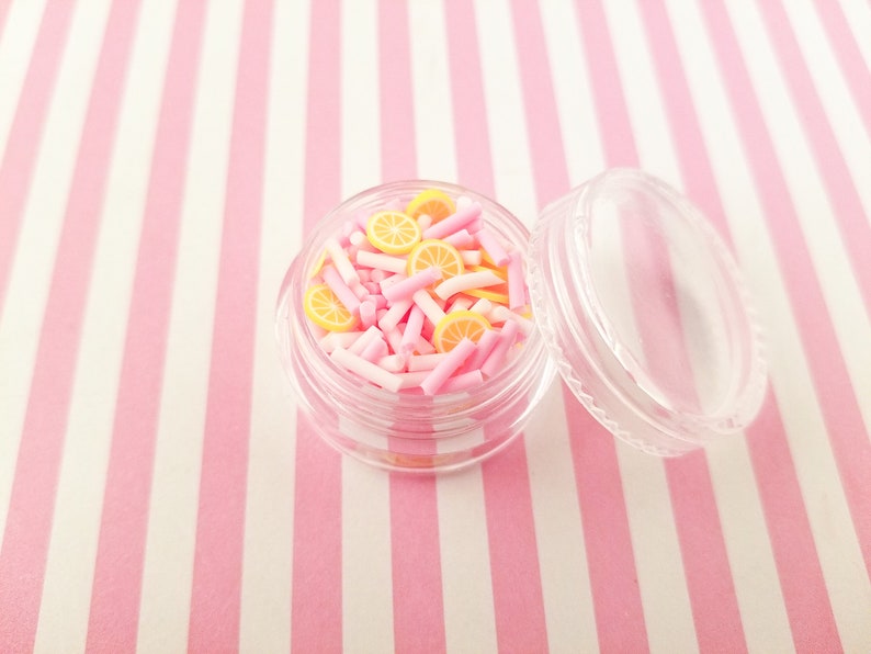 RASPBERRY LEMONADE, Pastel Pink and Pink Polymer Clay Fake Sprinkles with Lemon Slices, Decoden Funfetti Jimmies, E45 image 2