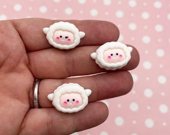 6 Flat Backed Resin Kawaii Sheep Cabochons, 24mm Cute Plastic Flatbacked Acrylic Plastic Lamb Cabs, 790a