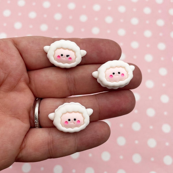 6 Flat-backed Kawaii Sheep Cabochons, Cute  Cabochons, 790a