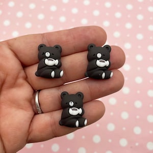 5 cabochons ours en peluche à dos plat en résine brun chocolat foncé, jolis cabochons en plastique acrylique à dos plat kawaii, 045b