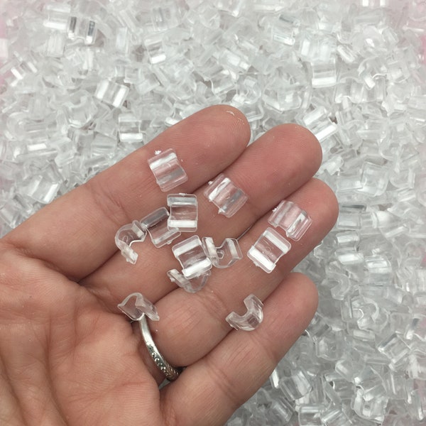 50 Glue On Clear Button Back Plastic Hair Tie Bails, Ponytail Holder, Elastic Hair Band Blanks , Flat Pad Jewelry Findings, H466