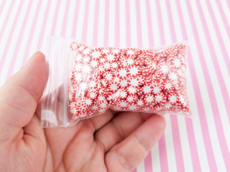 Red Peppermint Fake Polymer Clay Dessert Candy Slice Sprinkles, Starlight Mint Christmas Nail Art Slices, Miniature Dessert, R67 image 5