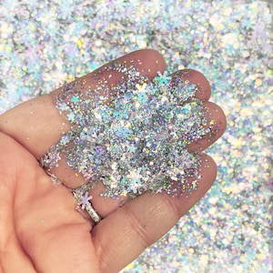 Snow Queen Silver Holo Snowflake Christmas Glitter, Solvent resistant Holiday Nail Art GlitterT93
