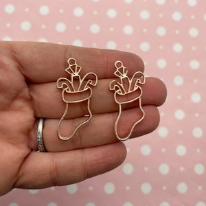 5 Rose Gold Plated Christmas Stocking Charms, Open Bezel Pendant, Holiday Xmas Pendants F242