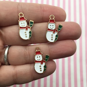 6 colgantes navideños de metal dorado de 21 mm con esmalte y diseño de Frosty el Muñeco de Nieve (F361)