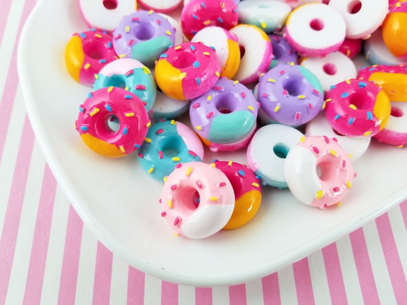 3 Miniature Assorted Sprinkle Donut Cabochons, Decoden Donut Cabochons, 051 image 1