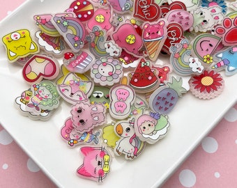 10 Piece Assorted Pastel Resin Flatbacked Cartoon Cabochon Mix, Flat Backed Acrylic Plastic Cabs #1232