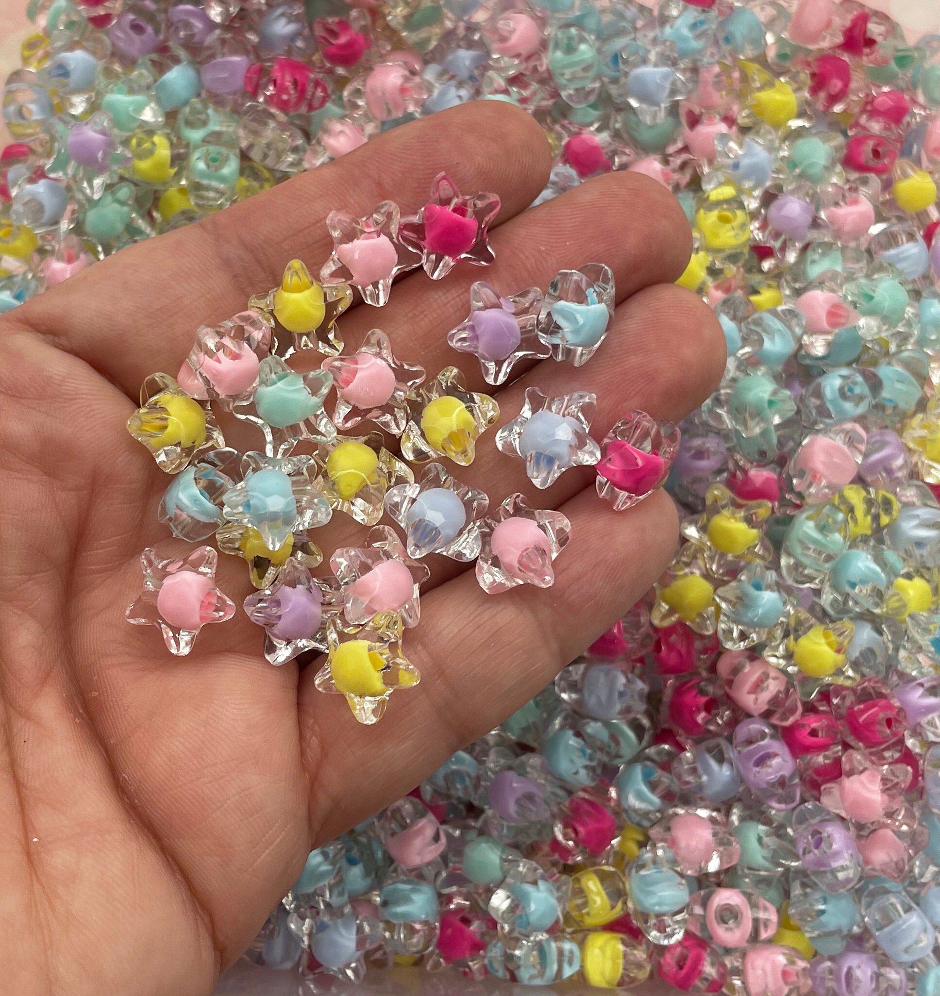 100pcs Acrylic Pastel Star Beads Transparent Frosted Colorful Kawaii Bead  11mm 