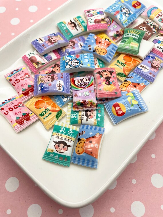 6 Cute Japanese Asian Snack Food Cabochons Cute Junk Food Cabs