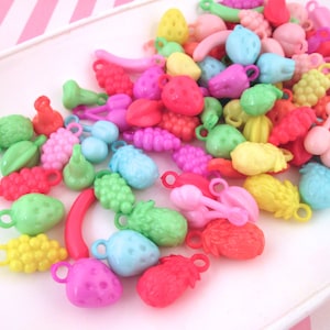 25 Colorful Acrylic Fruit Charms Beads, Cute Kawaii Fruit Pendants, #1159