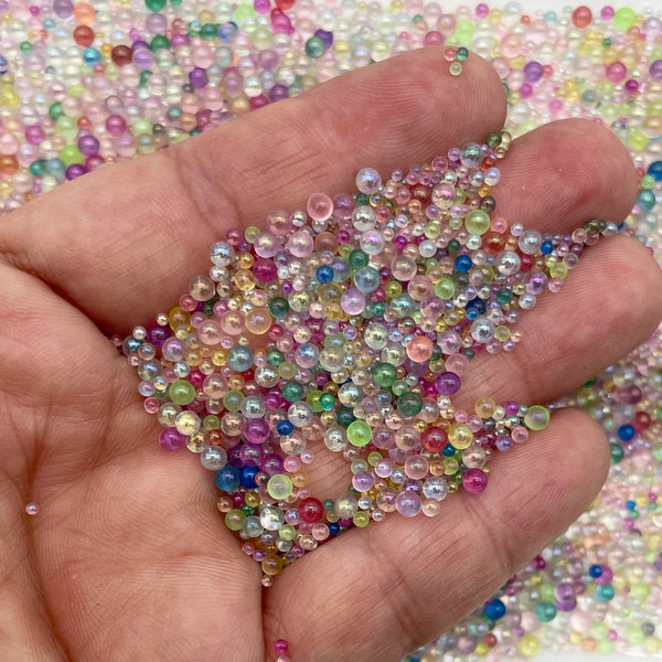 100 Grams Iridescent Multicolor Clear Glass Assorted Size Microbeads, No Hole Seed Beads, Waterbeads Sprinkle Toppings, PEARL TOWER