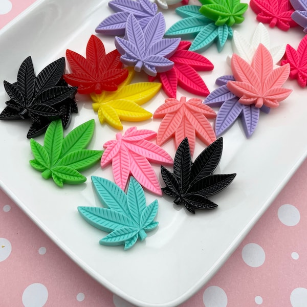 3 Multicolor Pot Leaf Cabochon Charms, Marijuana, Weed, Hemp, Cannabis Pendants #721