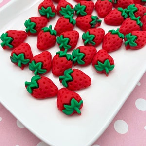 8 cabochons de fraises en résine, cabochons de fruits, cabochons kawaii, n° 1014