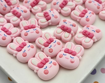 5 Pink Bunny Rabbit Easter Cabochons Flat-backed Kawaii Cabs 1090b