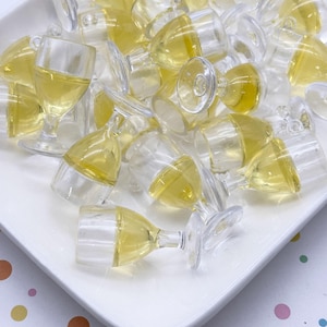 4 Resin 37mm White Wine Glass Charm Pendants, Miniature Dollhouse Doll Acrylic Plastic Props, Drink Cabochons 828