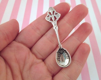6 Large Silver Ornate Spoon Charm Pendants, #DH59