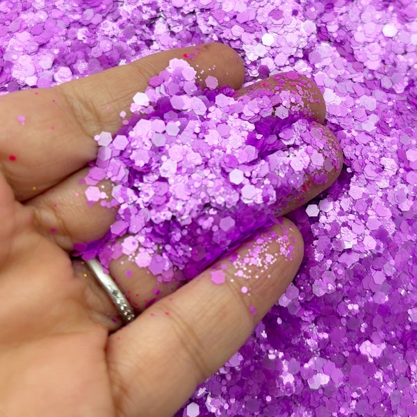 Neon Electric Purple  Assorted Hexagon Solvent Resistant Glitter, Pick Your Amount, Day Glow Shaker Mix F668