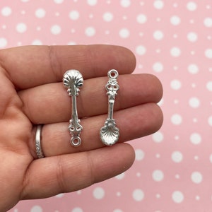 6 Silver Seashell Spoon Charm Pendants, #DH55