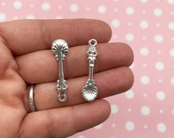 6 Silver Seashell Spoon Charm Pendants, #DH55