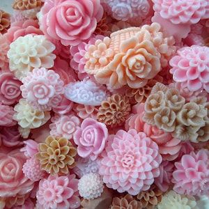 20 Piece Pink Mix Flower Cabochons Grab Bag 20pc Roses Mums (DESTASH SALE)