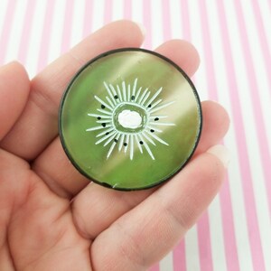 3 Big 40mm Resin Fake Bake Green Kiwi Resin Flatbacked Cabochons, Translucent Kiwi Flat Backed Acrylic Plastic Fruit Slice Cabs 800B