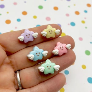 12 Pastel Small Star Cloud Resin Flatbacked Cabochons, Cute Kawaii Flat Backed Acrylic Plastic Cabs 1056ab