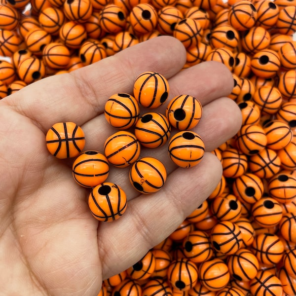 25 Acrylic Basketball Beads, Basket Ball Sports Jewelry Findings J142