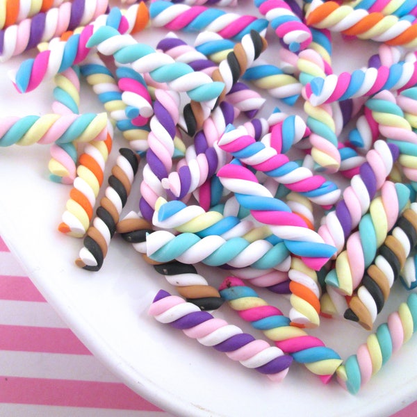 10 Assorted Polymer Clay Candy Twist Canes, Cute Fake Sweets, #243B