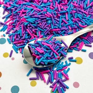 ELECTRIC BUBBLEGUM Mix of Purple, Pink, with Blue Polymer Clay Fake Sprinkles, Decoden Funfetti Jimmies E48