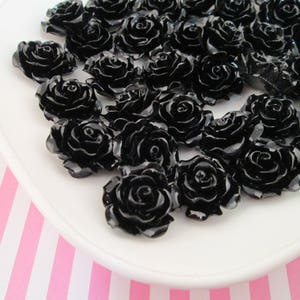 10 Schwarze Rose Cabochons 20mm