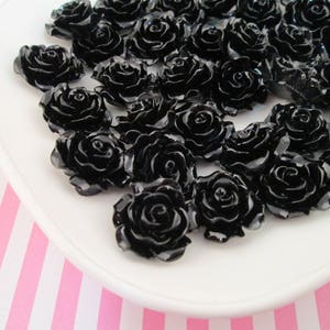 10 Black Rose Cabochons 20mm