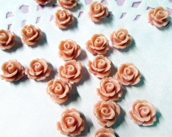 12 Coral 10mm rose flower cabochons, cute cabs for embellishment and jewelry