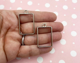 3 Matt Champagner Vergoldete Rechteck Charms 33mm, Offene Bezel Anhänger für Harz und gepresste Blumentablett, DIY Rohling F11b