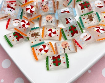 5 Candy Cane Weihnachtspfefferminz Cabochons, süße Weihnachtsharz Cabochons mit flachem Rücken, # DH151b