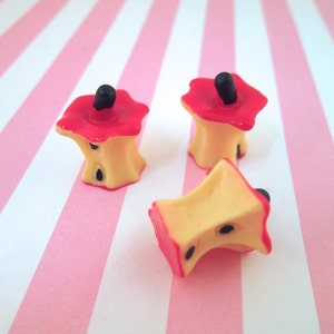 5 Red Apple Core Kawaii Cabochons, Cute Resin Cabs, #795a