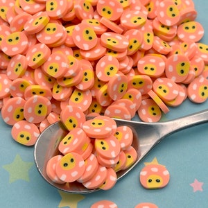 Fausses paillettes kawaii, grandes coupes épaisses de champignon vénéneux en pâte polymère, fausses tranches en fimo non comestibles, M61