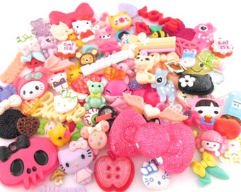 100pc Assorted Mix of Kawaii Flatbacked Resin Cabochon Cuteness, Flat Backed Acrylic Plastic Cabs,  100pc Grab Bag