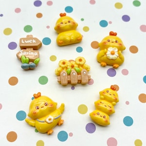 5 sortidos cabochões de frango de pintinho de páscoa amarelos de resina de costas planas, táxis de plástico acrílico de costas planas 141a