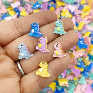 20 Tiny Assorted Flatbacked Resin Color Dinosaur Nail Art Cabochons, Dino T-Rex Flat Backed Acrylic Plastic Kawaii Cabs, L458