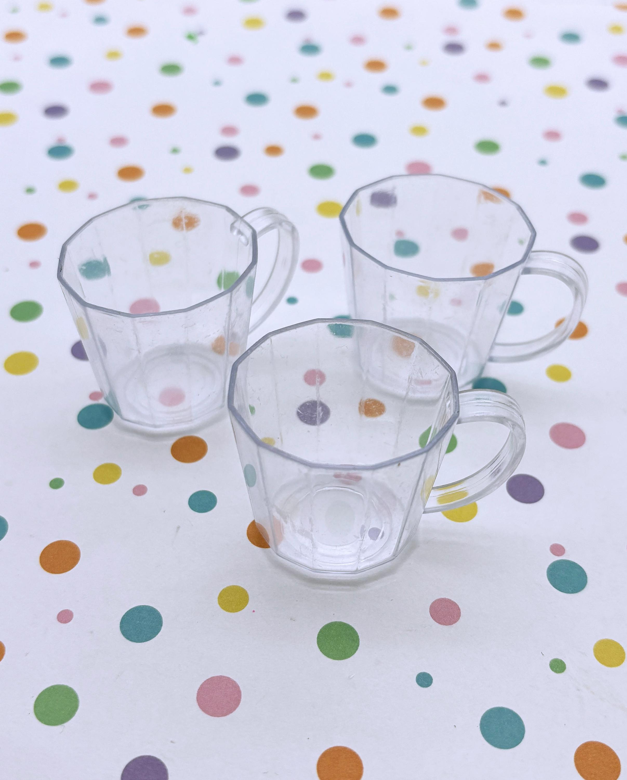 3 Clear Acrylic Plastic Miniature Dollhouse Tea Cups, Resin DIY Teacup ...