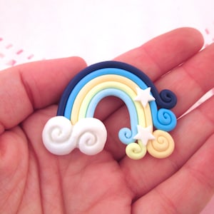 2 Blue Polymer Clay 50mm Flatbacked Rainbow Cabochons, Flat Backed Pastel Fimo Slime Cabs 402a